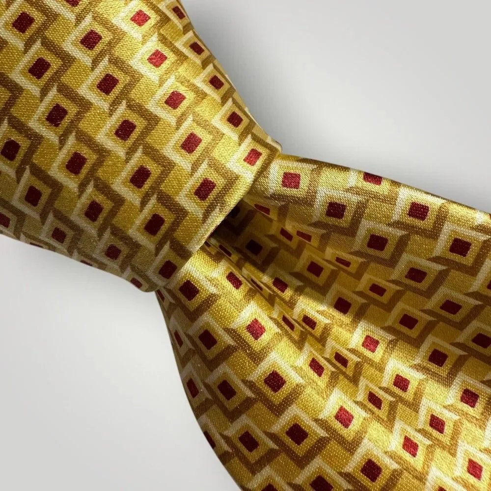 ERMENEGILDO ZEGNA Tie Silk Tie Geometric 100% Silk Necktie Yellow Made in Italy